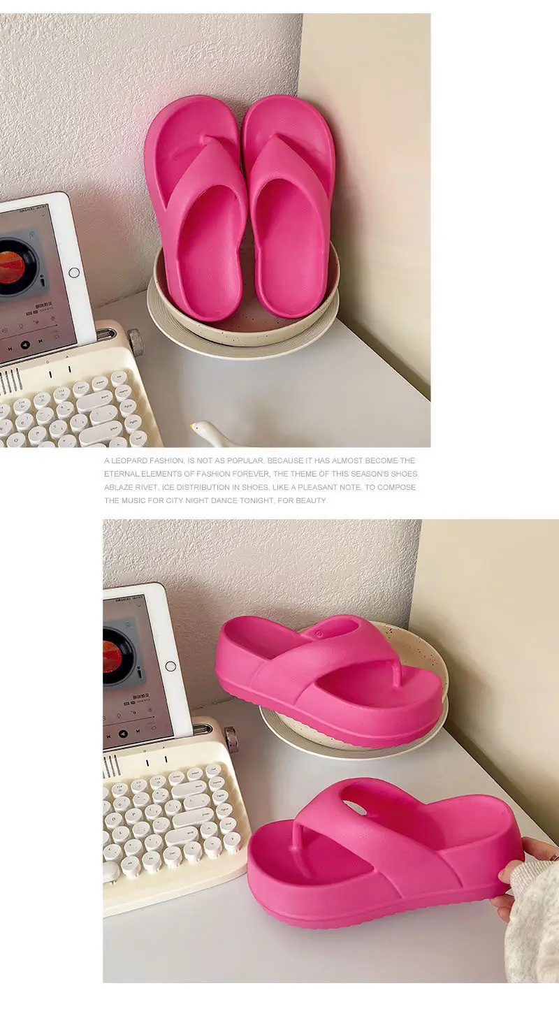 Thick-soled flip-flops for women's summer outdoor wear feeling of stepping on excrement increased fashion Joker soft-soled beach flip-flops batch — feature 8