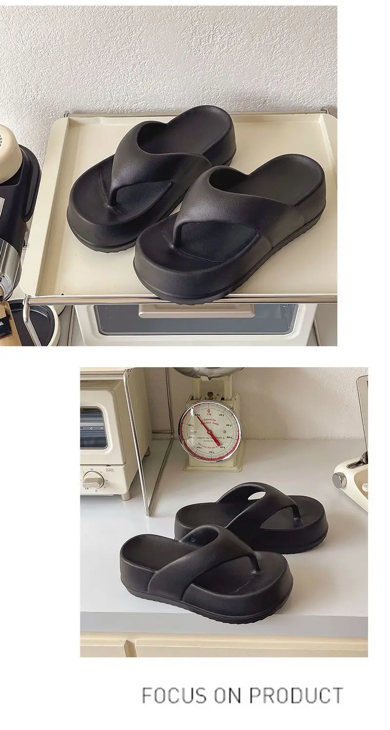 Thick-soled flip-flops for women's summer outdoor wear feeling of stepping on excrement increased fashion Joker soft-soled beach flip-flops batch — feature 9