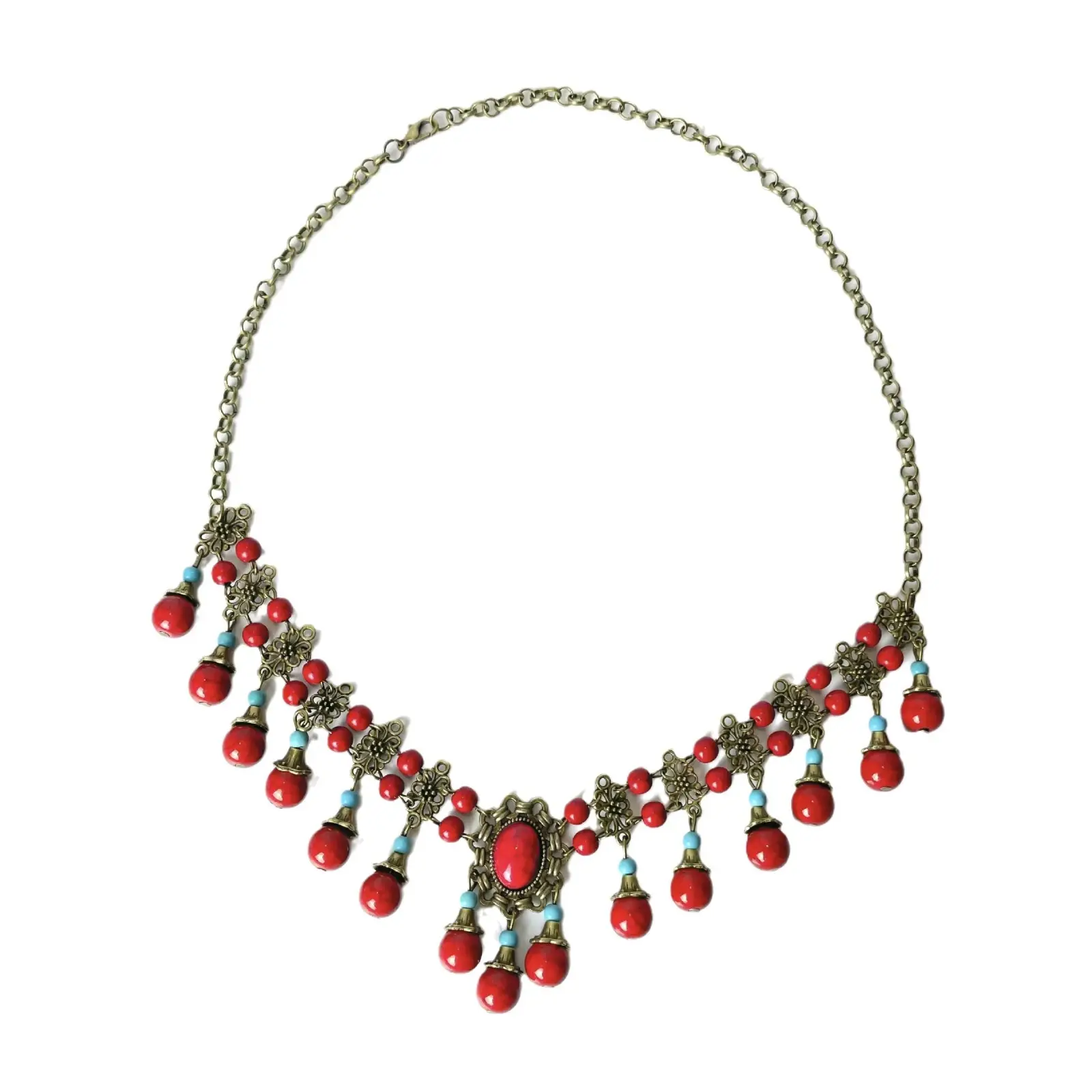 Retro Red Beaded Travel Eyebrow Pendant