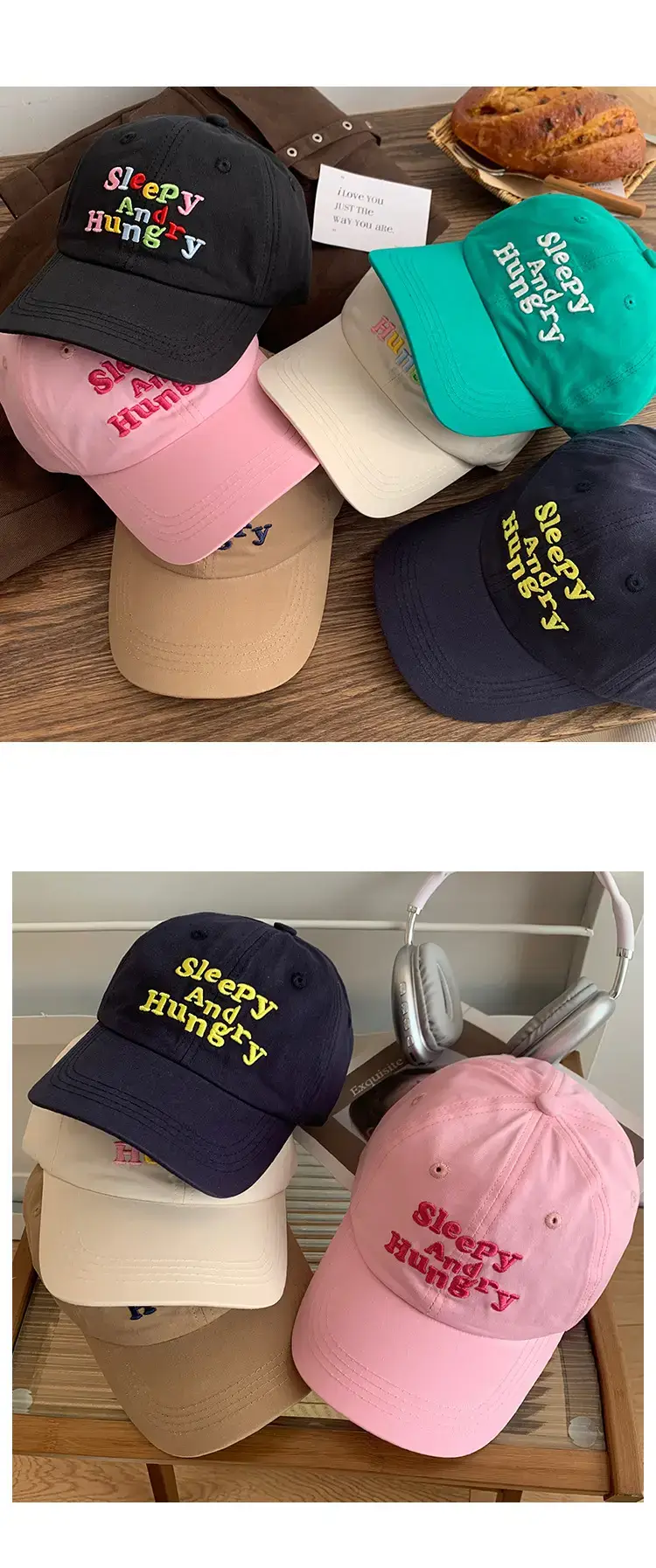 Sleepy And Hungry Purple Embroidered Cap — feature 8