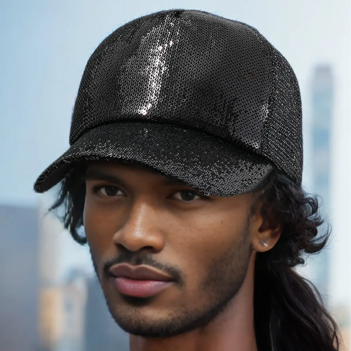 Shiny Mesh Baseball Cap for Men Women Adjustable Party Wear