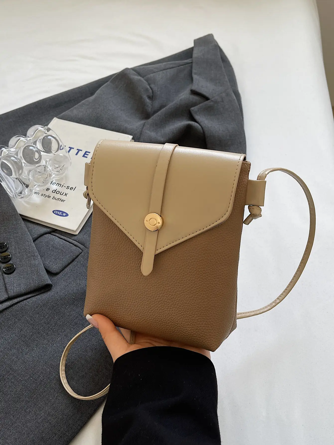 Women's Mini Crossbody Bag Brown Leather with Mobile Phone Holder - Image 5