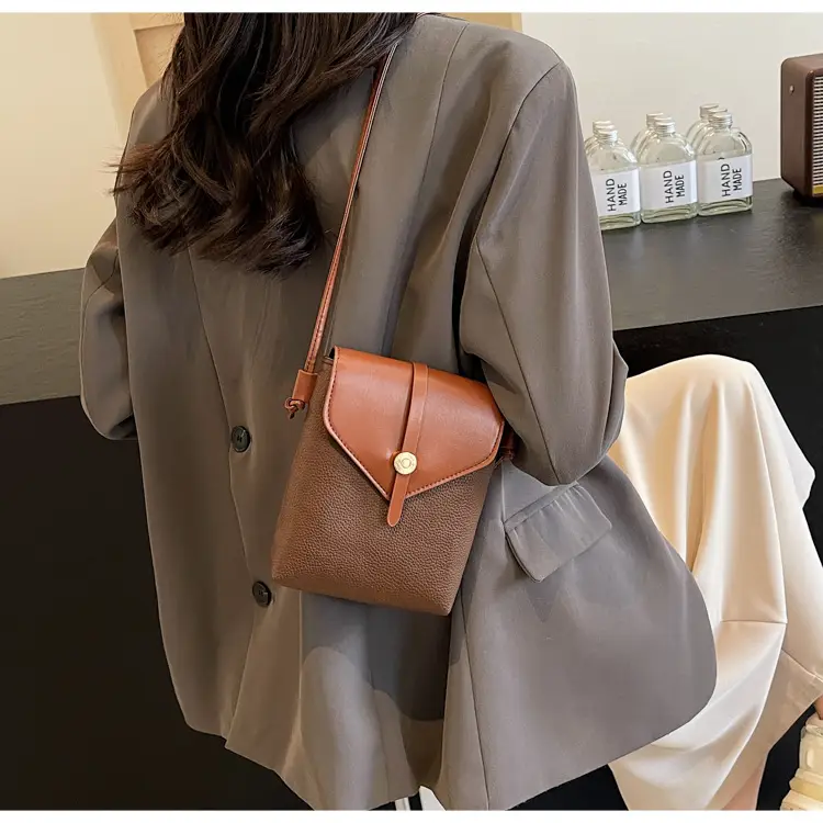 Women's Mini Crossbody Bag Brown Leather with Mobile Phone Holder — feature 14