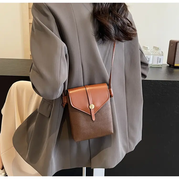 Women's Mini Crossbody Bag Brown Leather with Mobile Phone Holder — feature 15