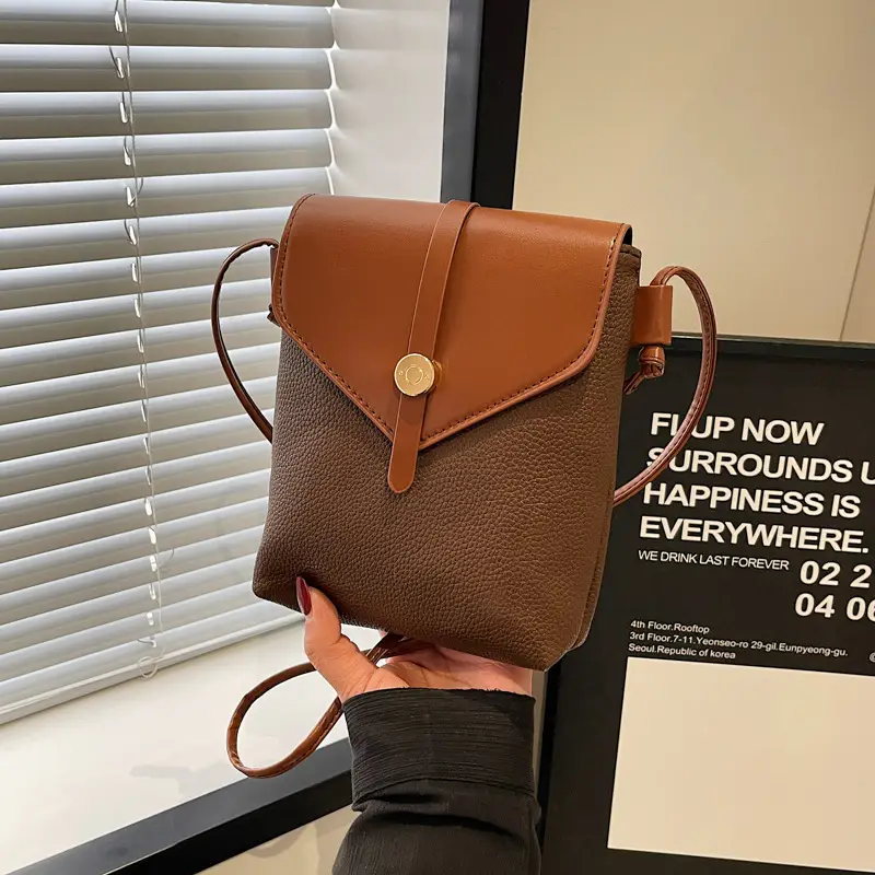 Women's Mini Crossbody Bag Brown Leather with Mobile Phone Holder - Image 3