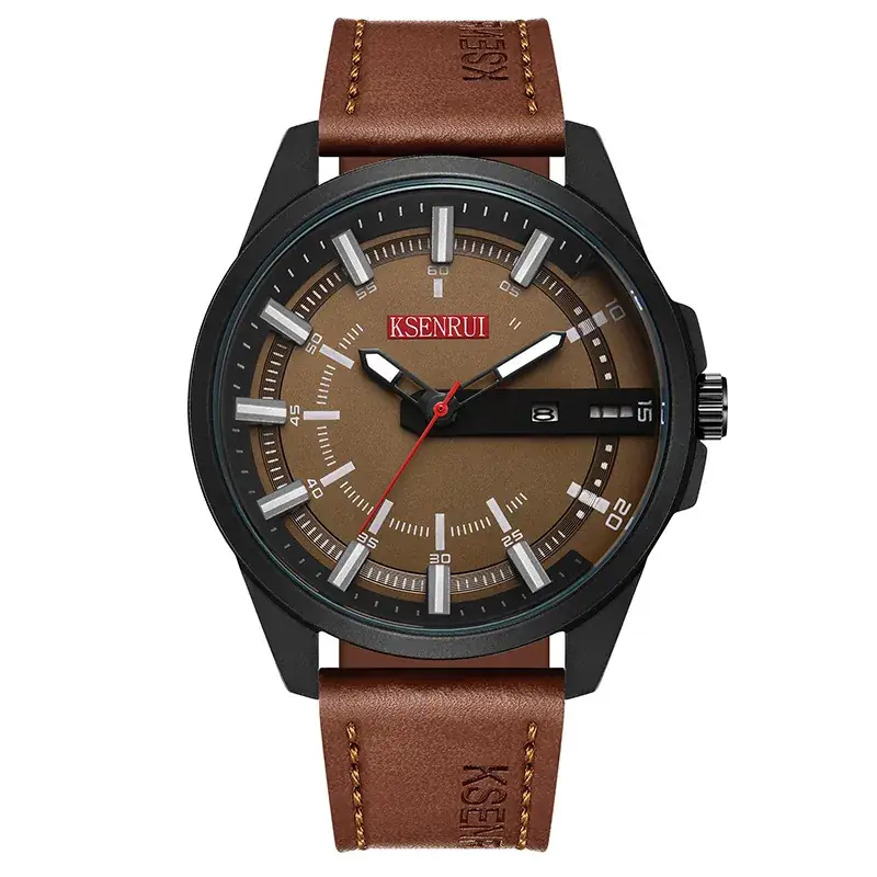 KSENRUI Black Leather Watch with Calendar Belt - Image 7
