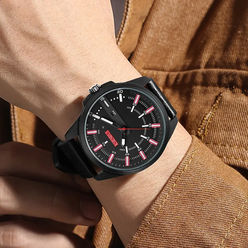 KSENRUI Black Leather Watch with Calendar Belt — feature 4