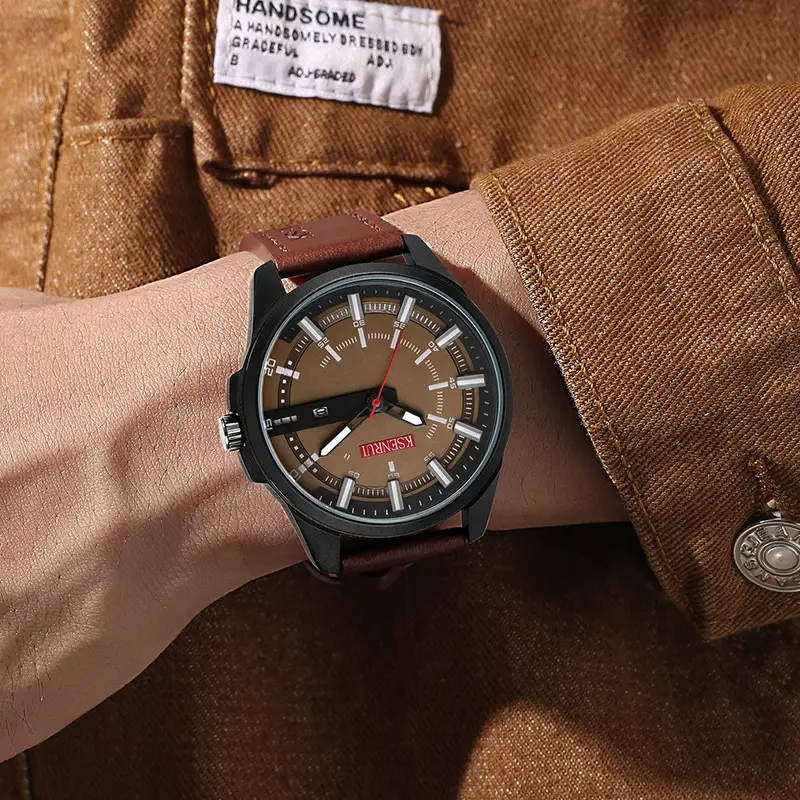 KSENRUI Black Leather Watch with Calendar Belt — feature 5