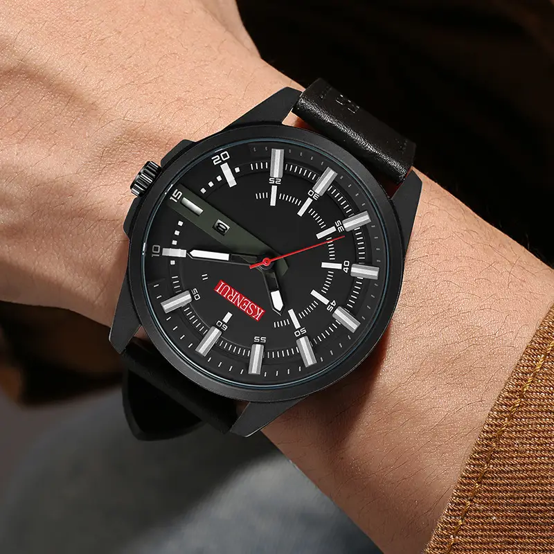 KSENRUI Black Leather Watch with Calendar Belt — feature 6