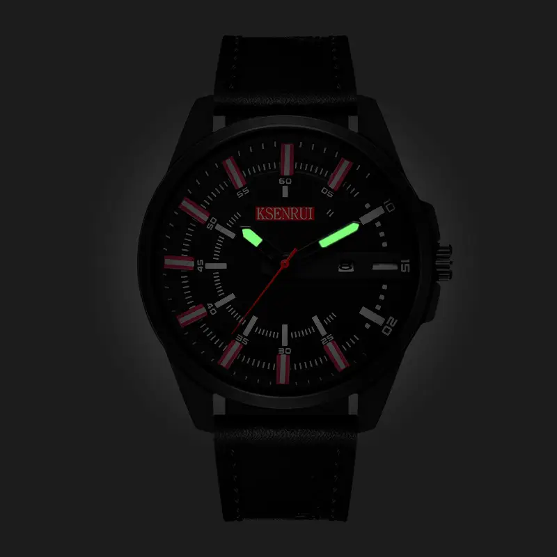 KSENRUI Black Leather Watch with Calendar Belt — feature 7