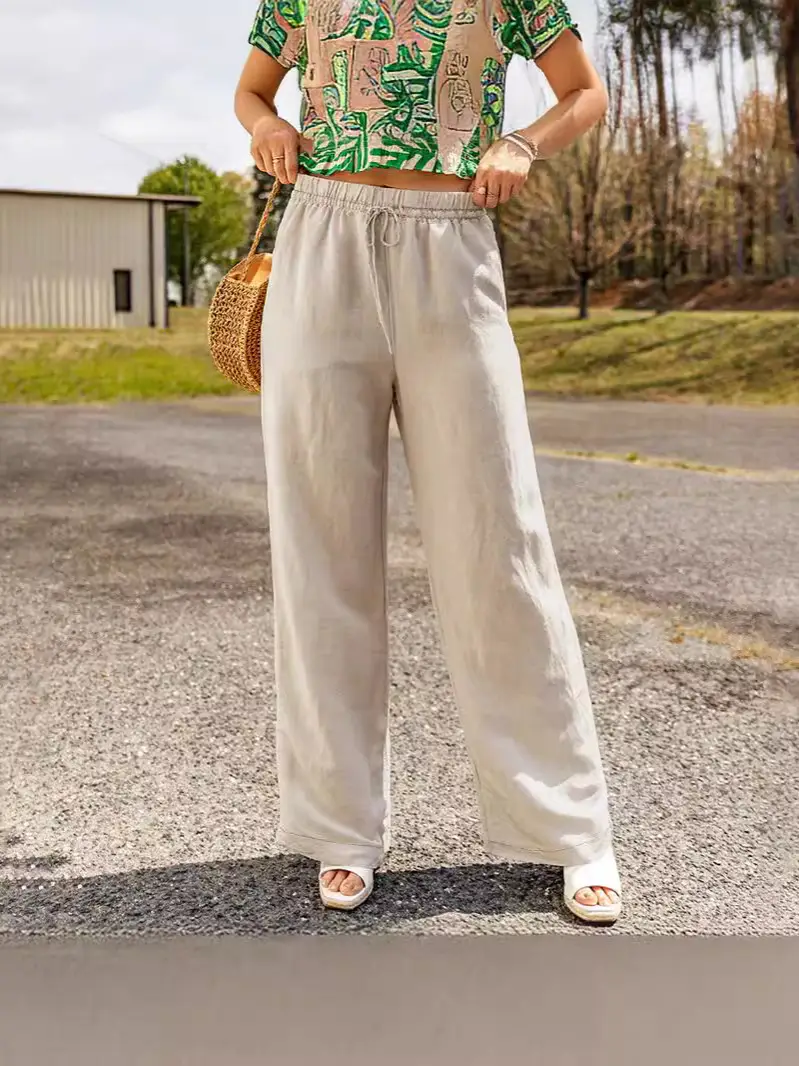 Women's Wide Leg Cotton Linen Trousers Spring Summer 2024 - Image 6