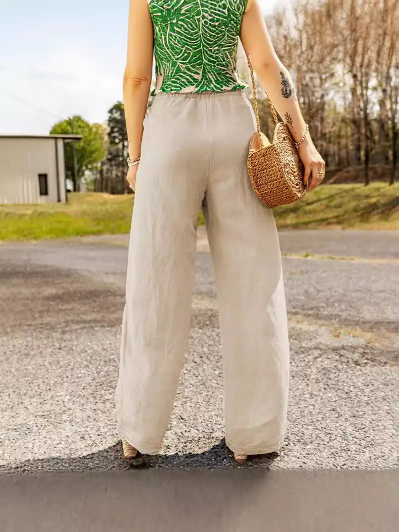 Women's Wide Leg Cotton Linen Trousers Spring Summer 2024 - Image 7