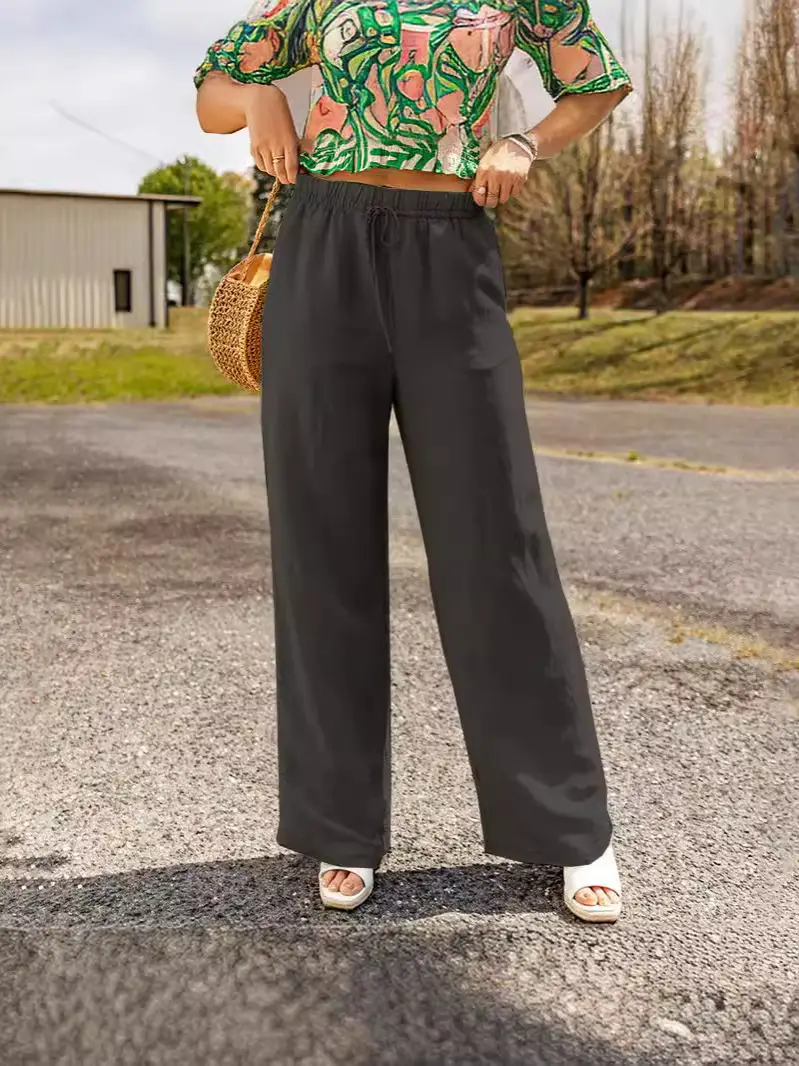 Women's Wide Leg Cotton Linen Trousers Spring Summer 2024 - Image 9