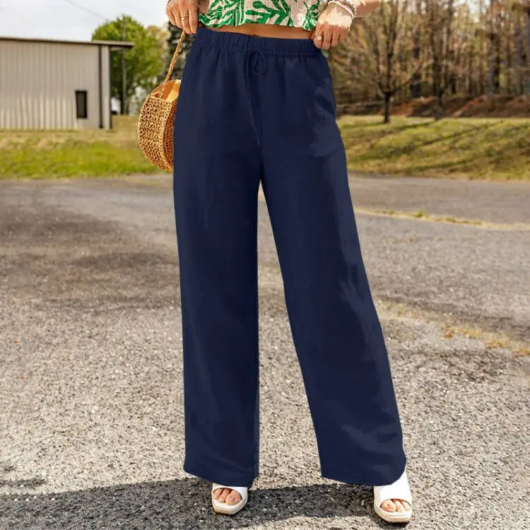 Women's Wide Leg Cotton Linen Trousers Spring Summer 2024 - Image 2