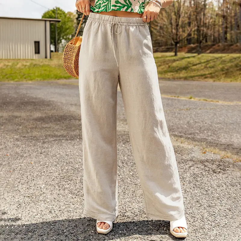 Women's Wide Leg Cotton Linen Trousers Spring Summer 2024 - Image 4