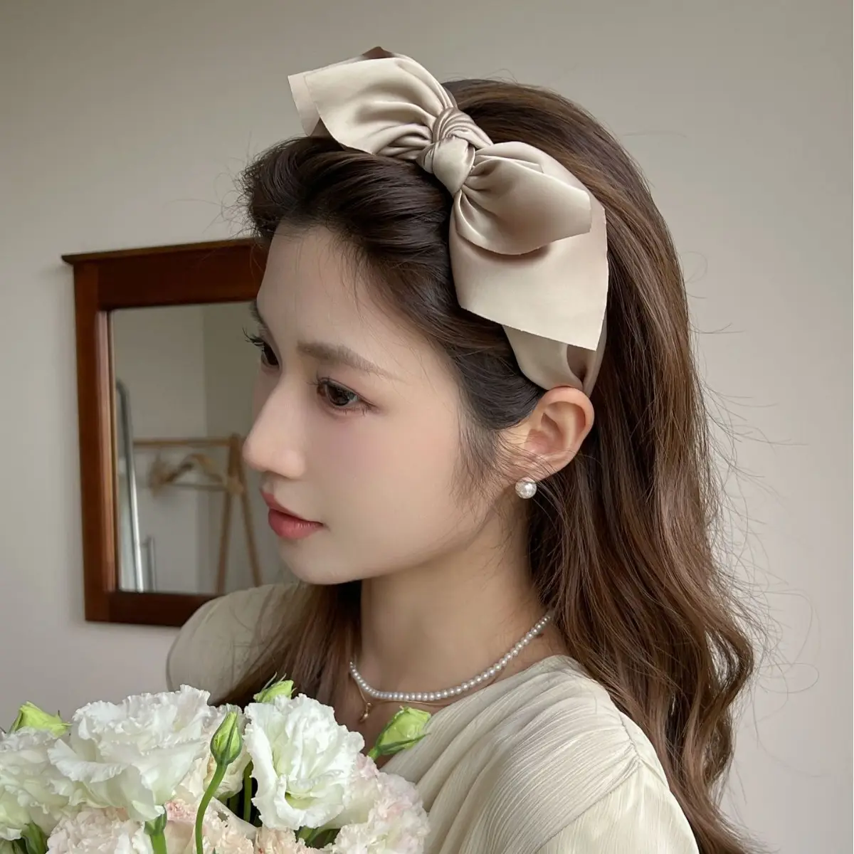 Satin Knot Headband for Women Brown Sweet Temperament - Image 7