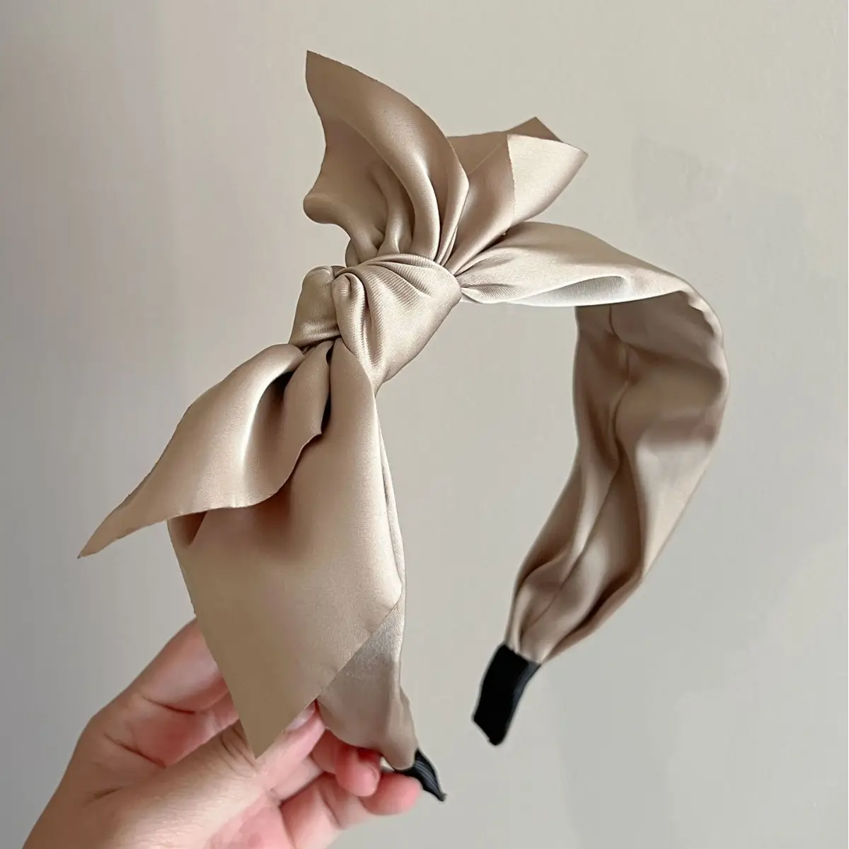 Satin Knot Headband for Women Brown Sweet Temperament - Image 2