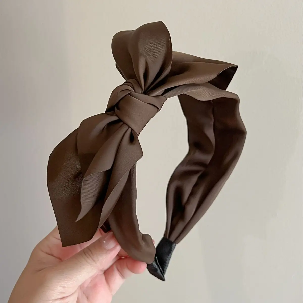 Satin Knot Headband for Women Brown Sweet Temperament - Image 3