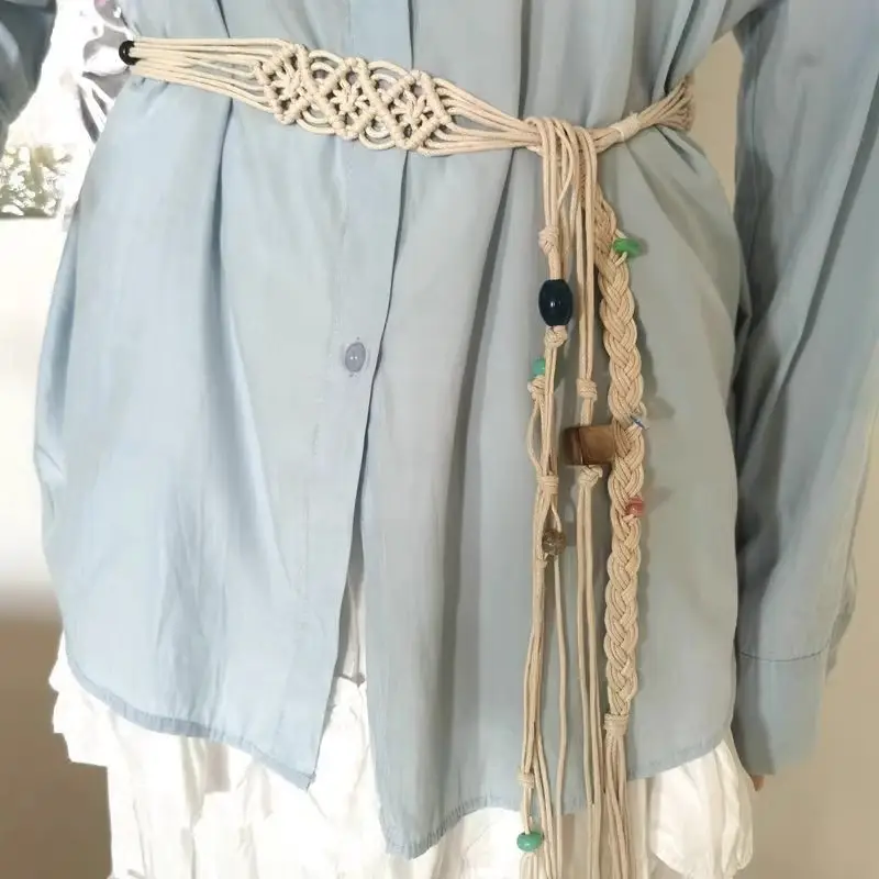 Vintage Handwoven Wide Belt Women's Skirt with Tassels — feature 1