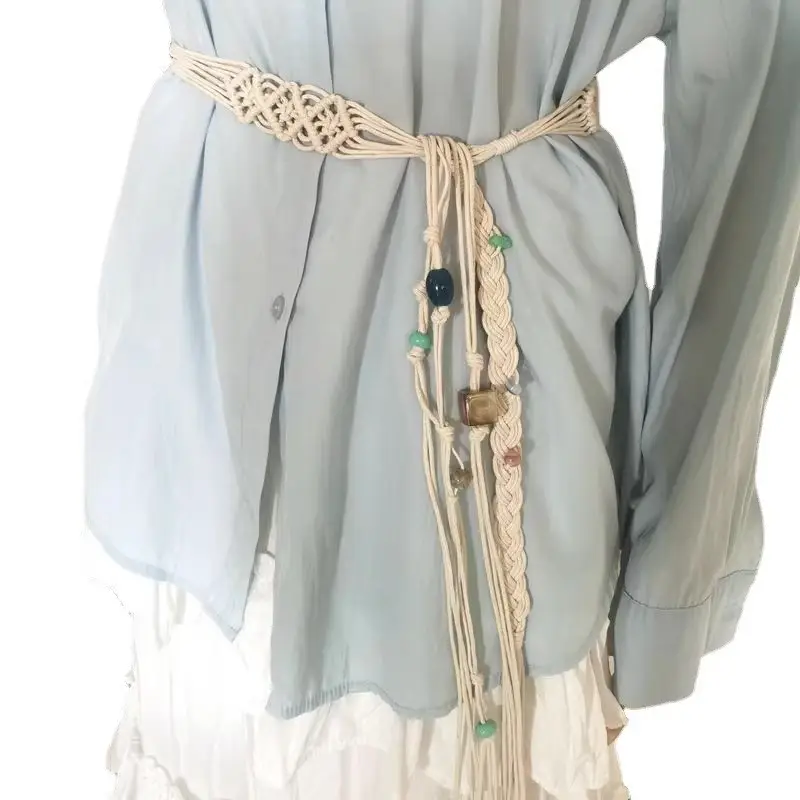Vintage Handwoven Wide Belt Women's Skirt with Tassels — feature 2