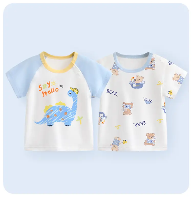 Baby Dinosaur Printed Cotton T-Shirt Blue White — feature 18