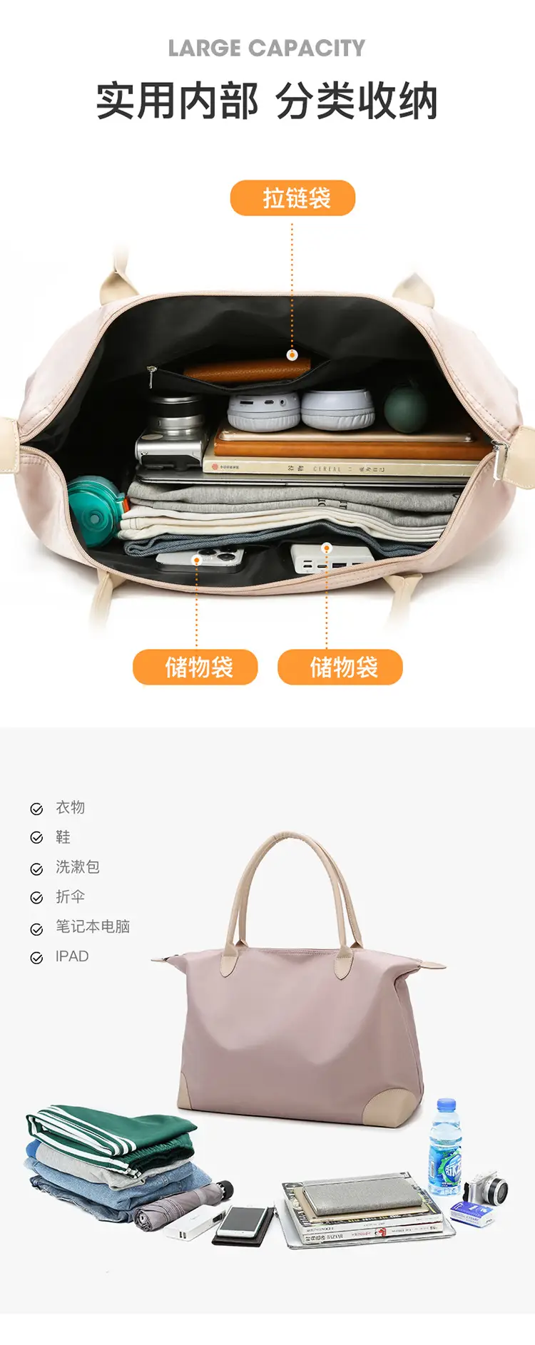 Green Large Capacity Travel Bag with Handles — feature 11