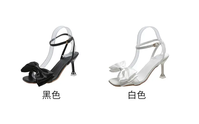 High Heel Sandals for Women 2025 Summer New Stiletto Heel Square Toe with White Bow Open Toe High Heels for Women — feature 2