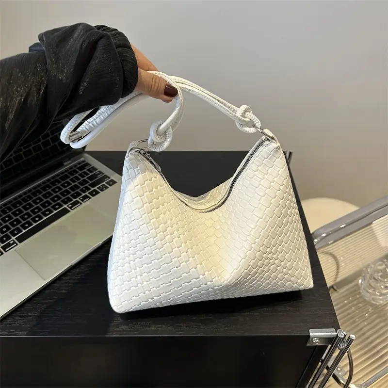 White Woven Women's Large Capacity Handbag - Image 2