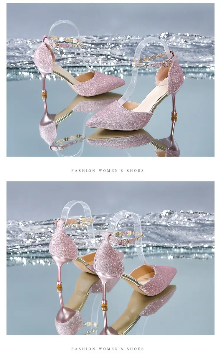 High Heels Women's 2025 Summer New Style Pointed Toe Shallow Mouth Stiletto Heel with Rhinestones Silver Bridal Wedding Shoes Sandals — feature 10