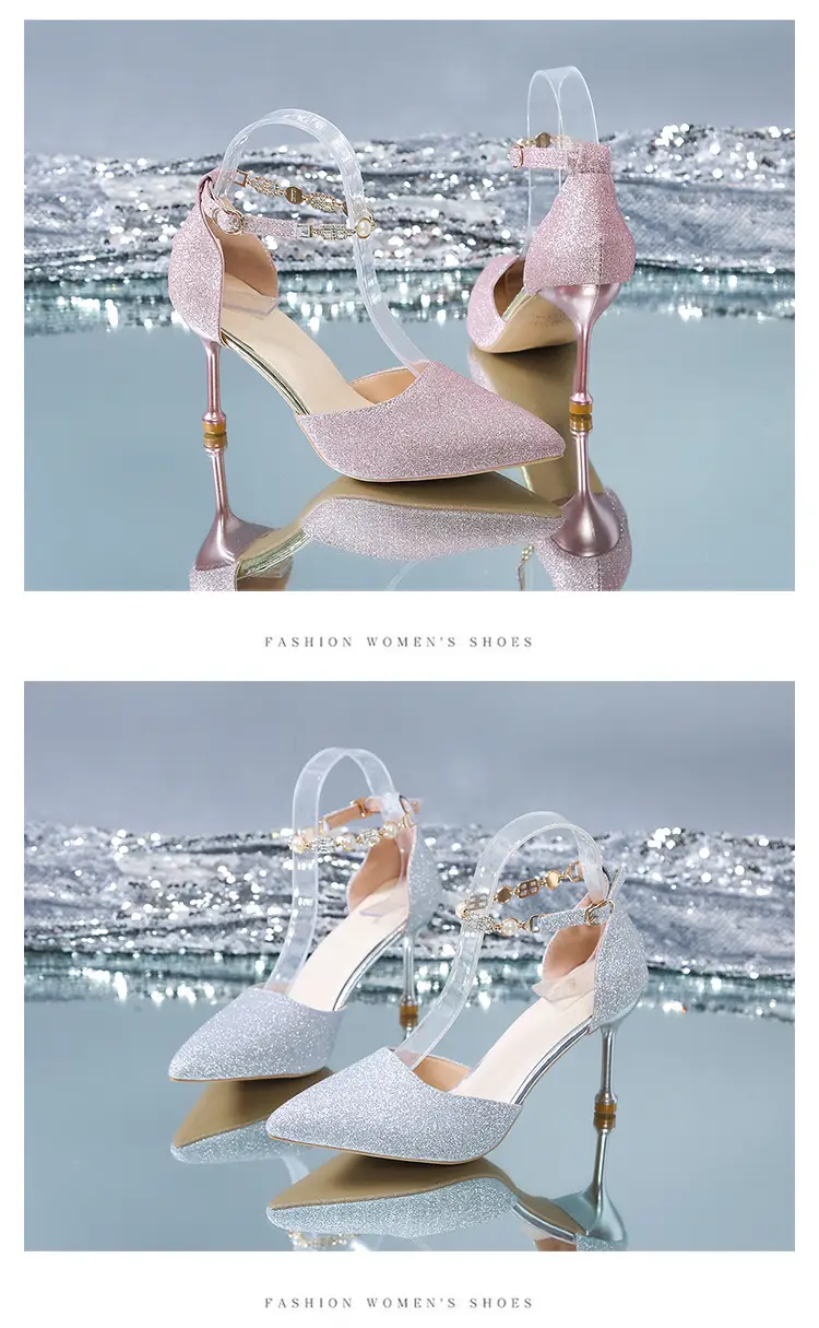 High Heels Women's 2025 Summer New Style Pointed Toe Shallow Mouth Stiletto Heel with Rhinestones Silver Bridal Wedding Shoes Sandals — feature 11