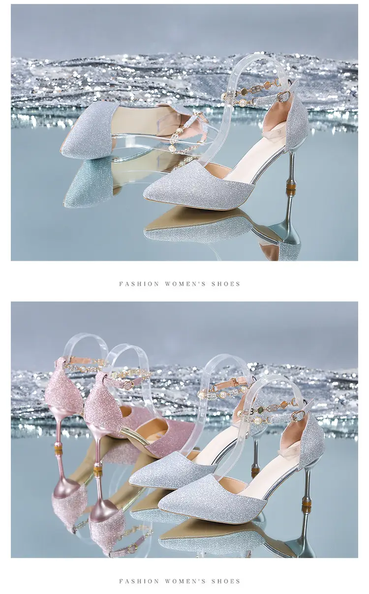 High Heels Women's 2025 Summer New Style Pointed Toe Shallow Mouth Stiletto Heel with Rhinestones Silver Bridal Wedding Shoes Sandals — feature 13