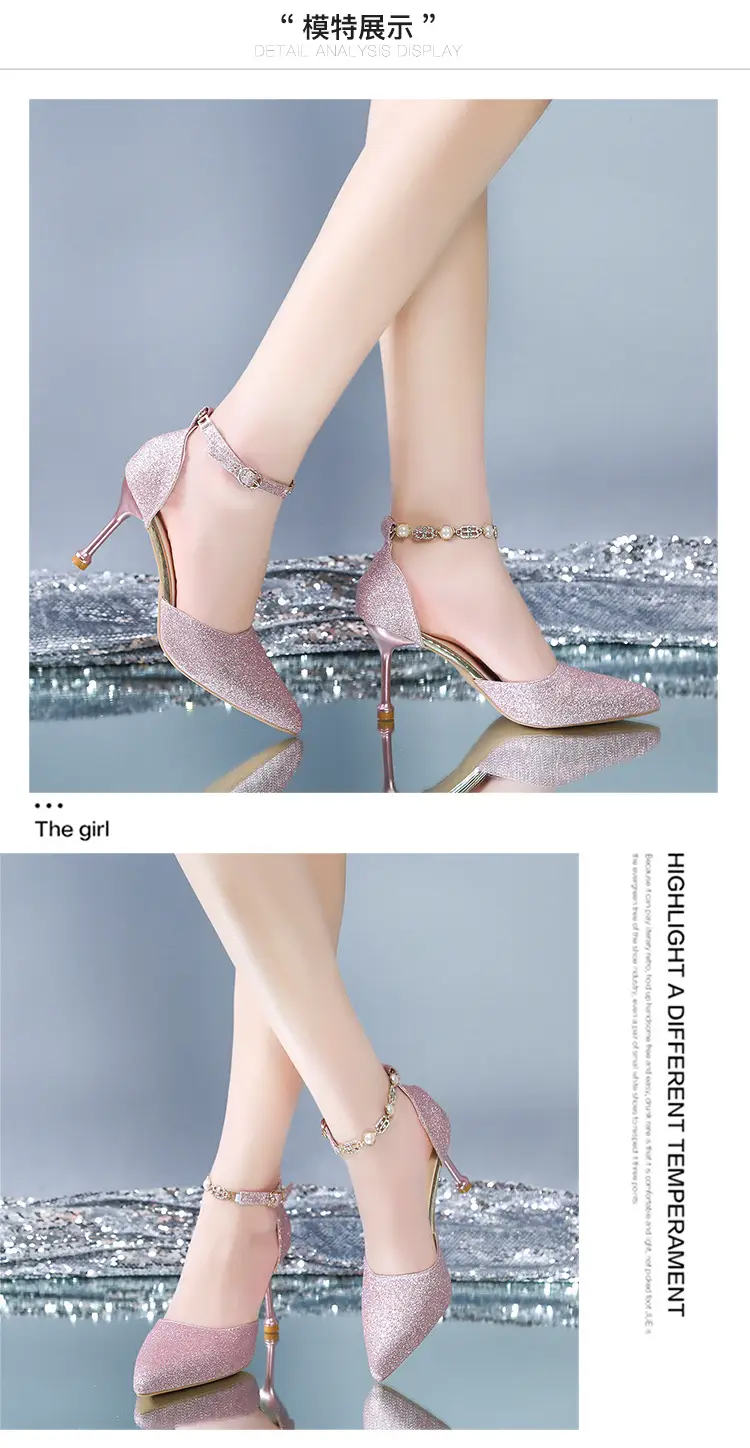 High Heels Women's 2025 Summer New Style Pointed Toe Shallow Mouth Stiletto Heel with Rhinestones Silver Bridal Wedding Shoes Sandals — feature 3