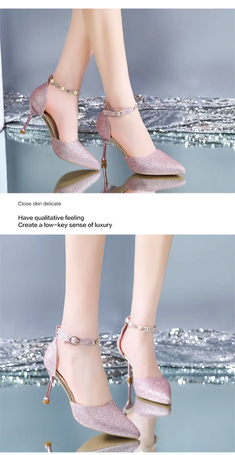 High Heels Women's 2025 Summer New Style Pointed Toe Shallow Mouth Stiletto Heel with Rhinestones Silver Bridal Wedding Shoes Sandals — feature 4
