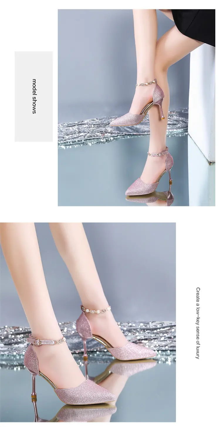 High Heels Women's 2025 Summer New Style Pointed Toe Shallow Mouth Stiletto Heel with Rhinestones Silver Bridal Wedding Shoes Sandals — feature 5
