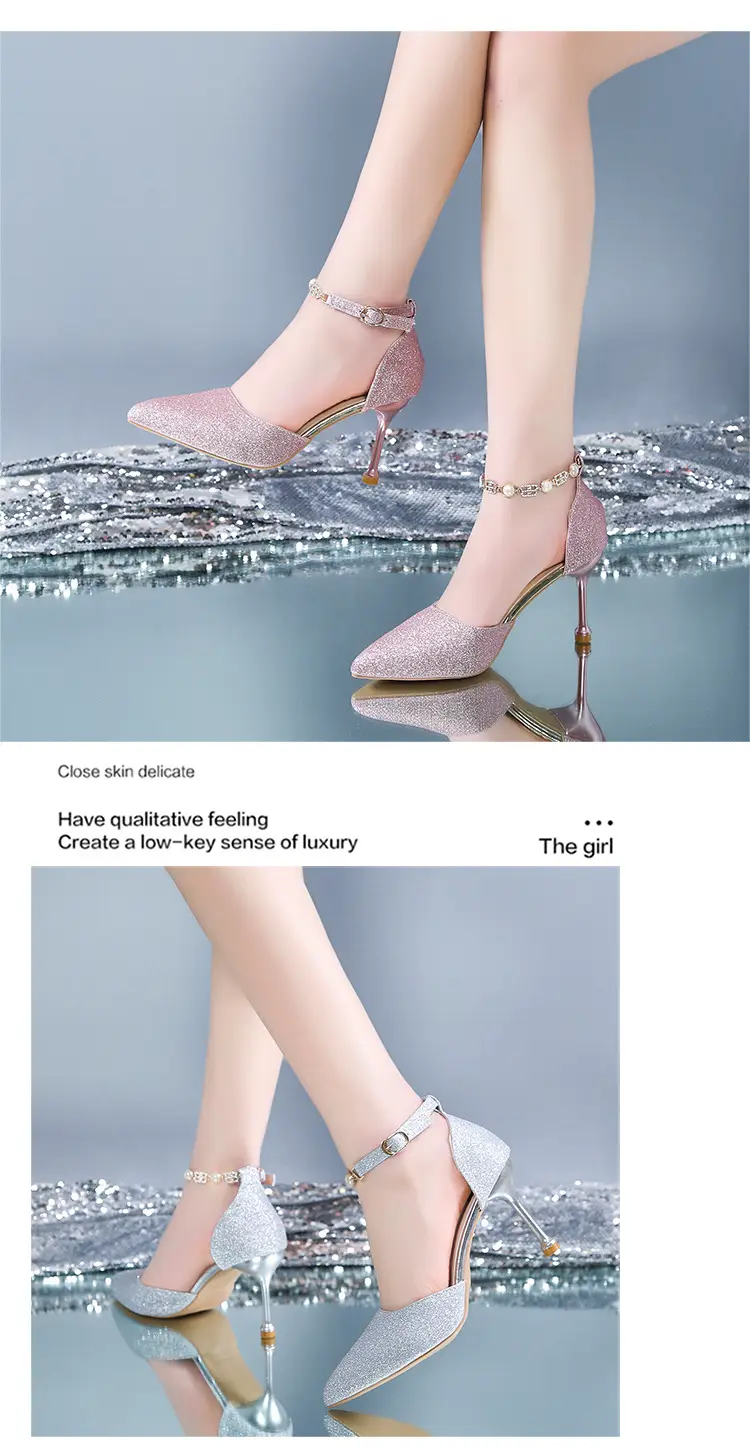 High Heels Women's 2025 Summer New Style Pointed Toe Shallow Mouth Stiletto Heel with Rhinestones Silver Bridal Wedding Shoes Sandals — feature 6