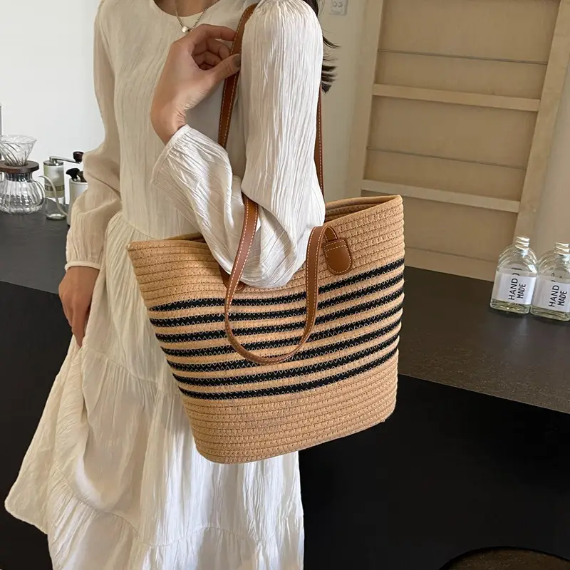 Women's Woven Striped Shoulder Bag Large Capacity