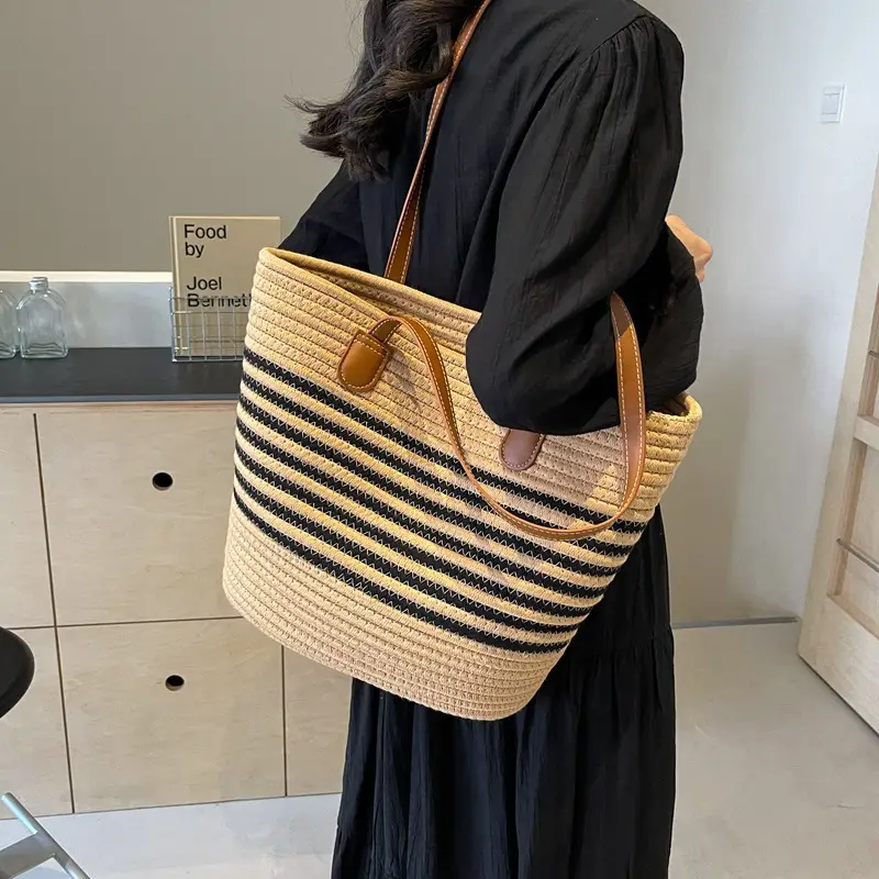 Women's Woven Striped Shoulder Bag Large Capacity
