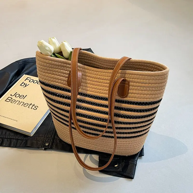 Women's Woven Striped Shoulder Bag Large Capacity