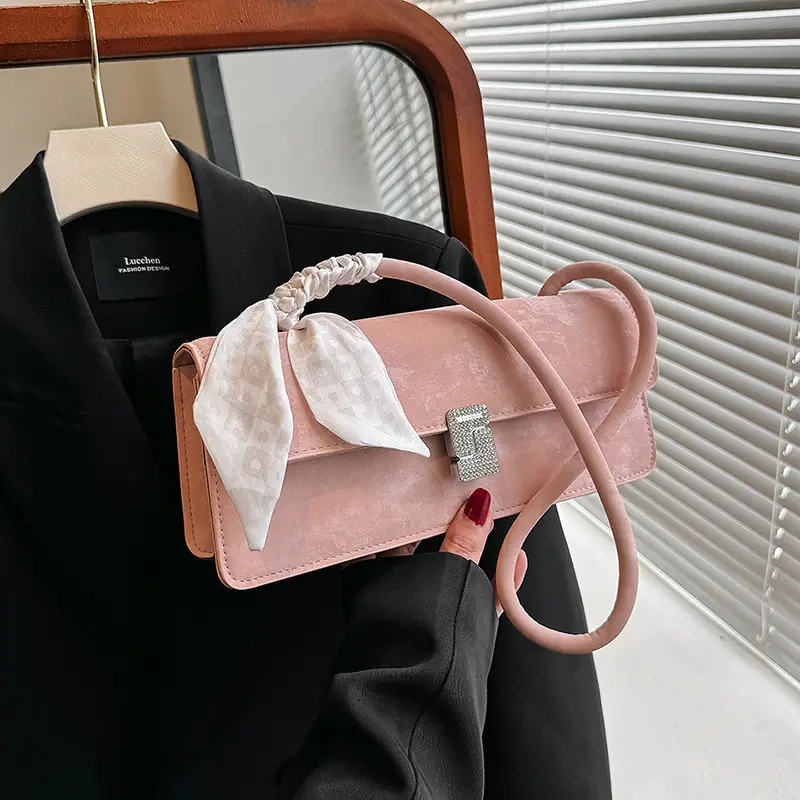 Pink Silk Scarf Shoulder Bag for Women 2024 Spring Summer - Image 7