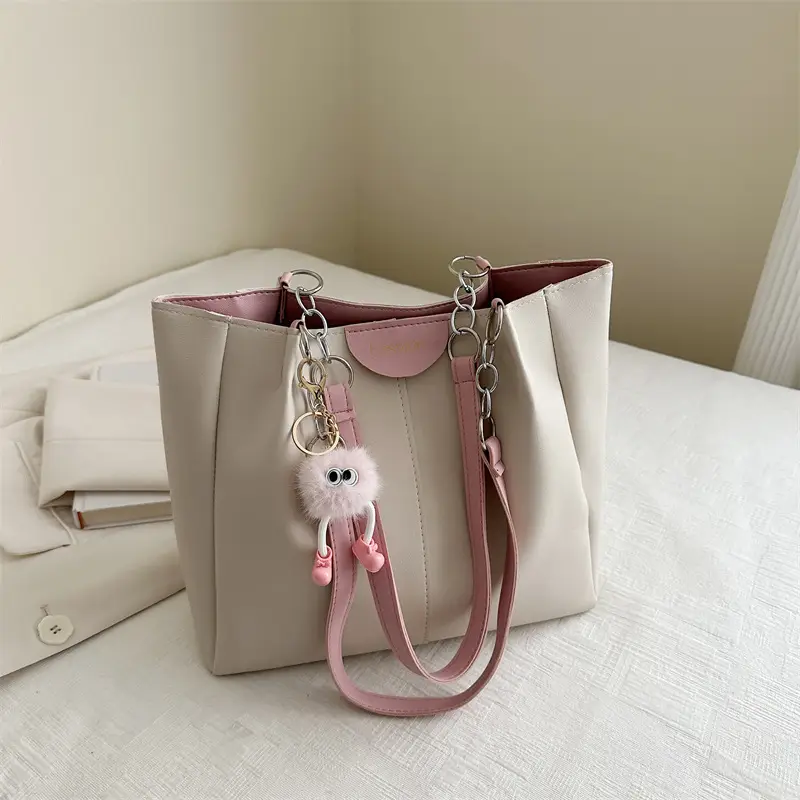 Women's Large Capacity Shoulder Bag with Green Strap - Image 2