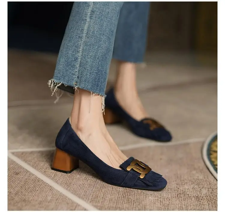 Women's Beige Leather Heel Mules with Buckle — feature 2