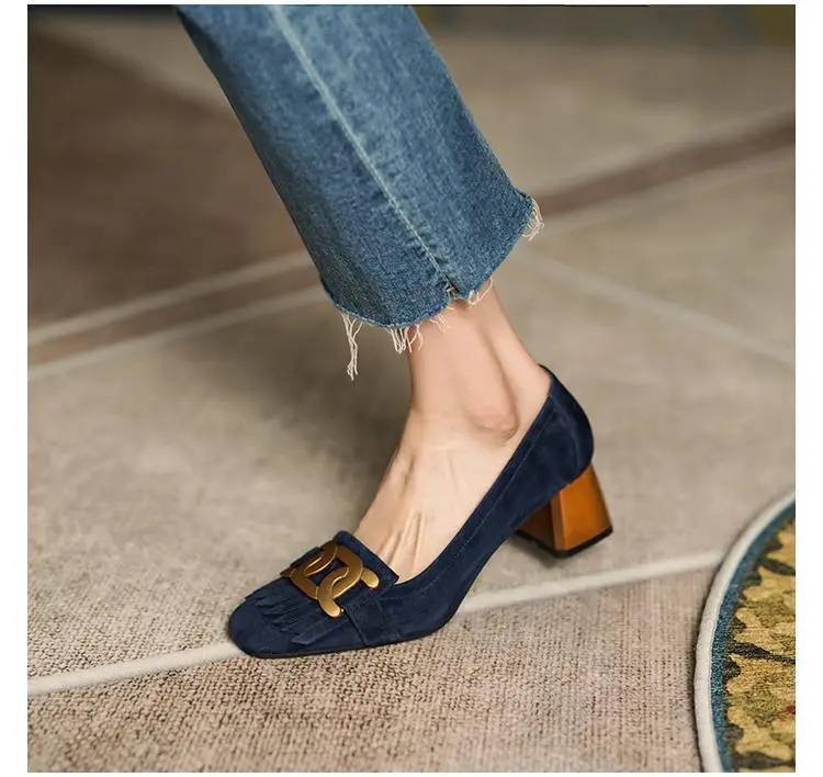 Women's Beige Leather Heel Mules with Buckle — feature 4