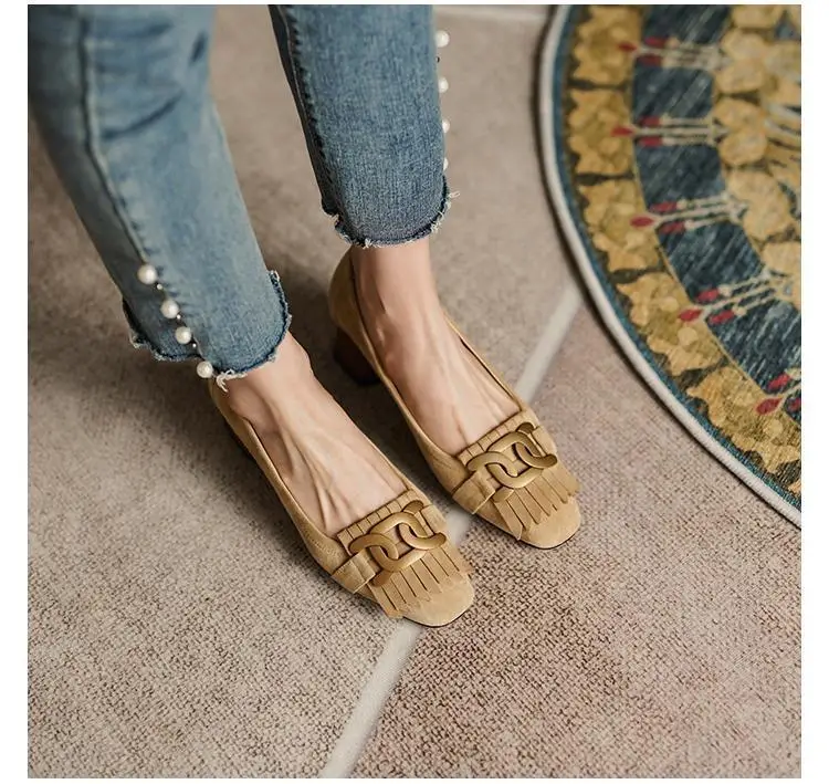 Women's Beige Leather Heel Mules with Buckle — feature 7