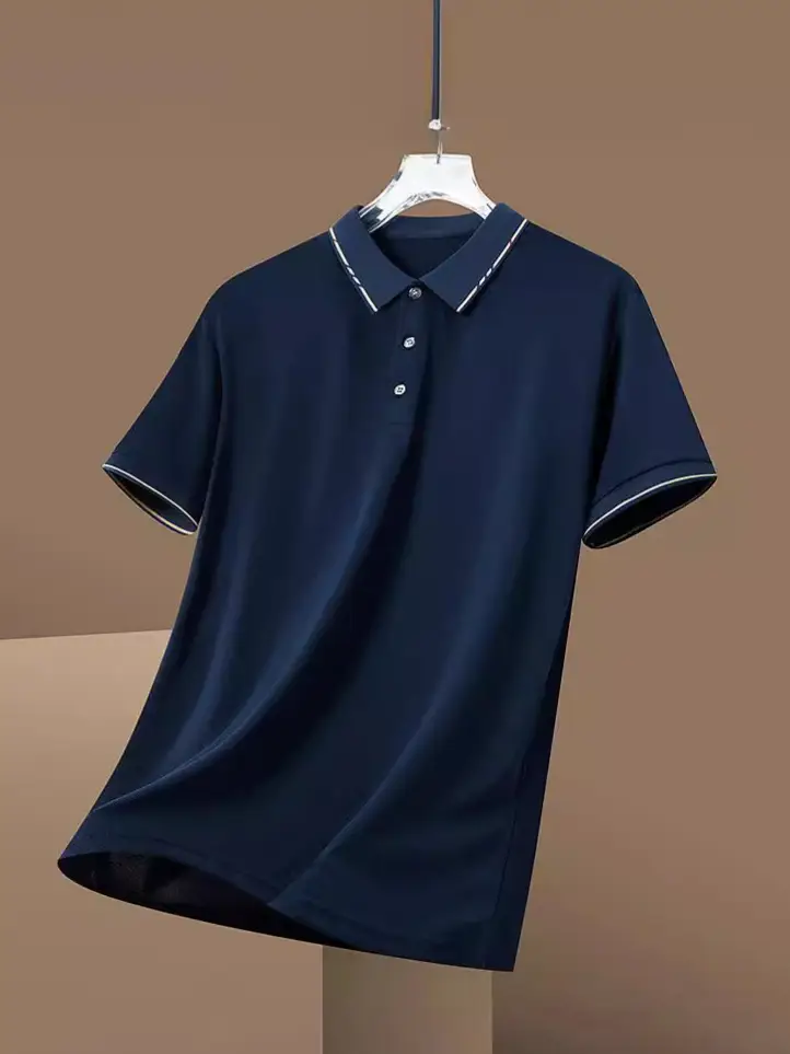 Men Navy Blue Cross Border Polo T-Shirt Short Sleeve - Image 8
