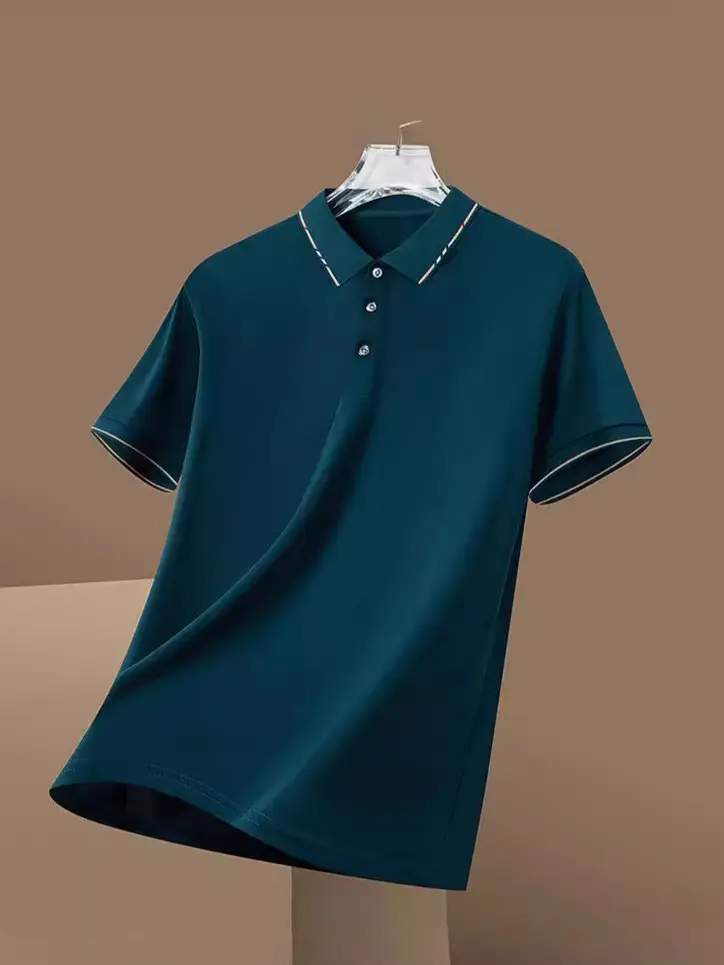 Men Navy Blue Cross Border Polo T-Shirt Short Sleeve - Image 10