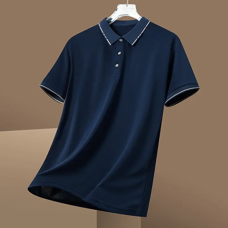 Men Navy Blue Cross Border Polo T-Shirt Short Sleeve - Image 3
