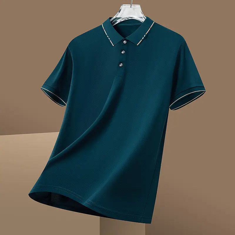 Men Navy Blue Cross Border Polo T-Shirt Short Sleeve - Image 5