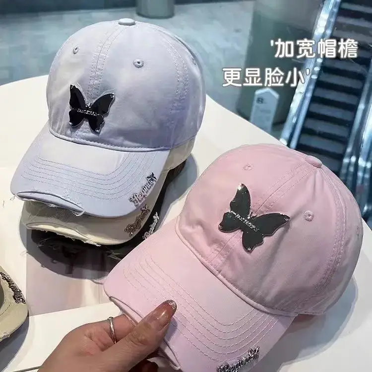 Ins Metal Bow Baseball Cap Wash Denim Peaked Spring Sun Protection Hat