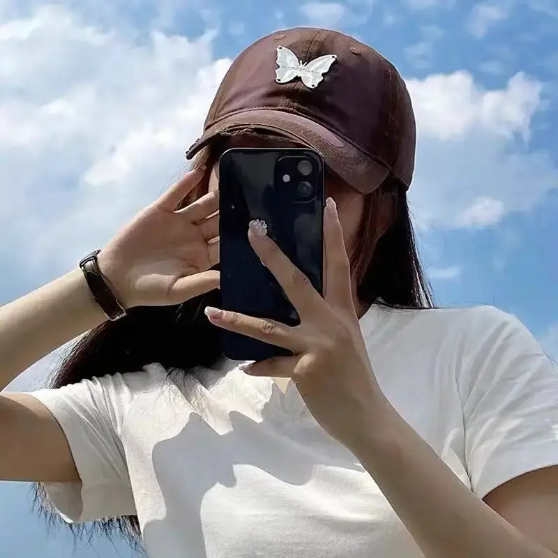 Ins Metal Bow Baseball Cap Wash Denim Peaked Spring Sun Protection Hat