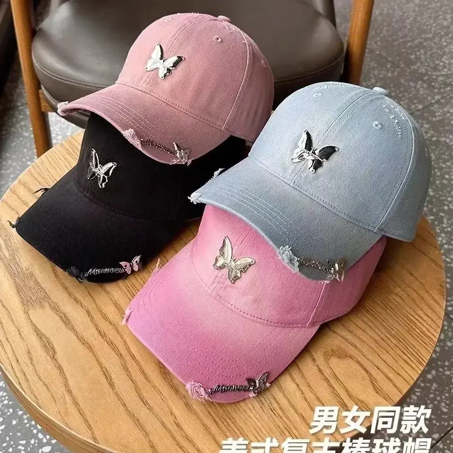 Ins Metal Bow Baseball Cap Wash Denim Peaked Spring Sun Protection Hat